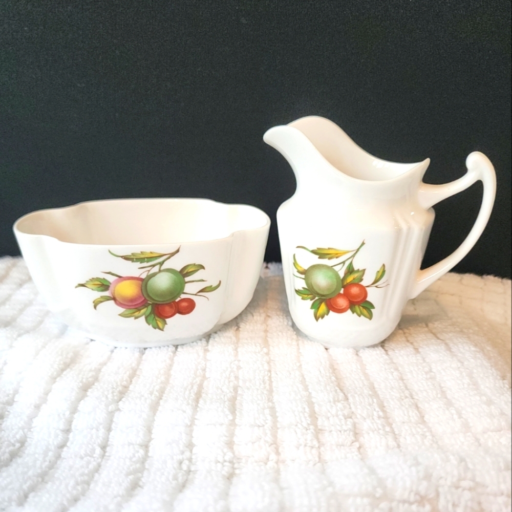 SPODE BLENHEIM Bone China Small Cream & Open Sugar Bowl Set Fruit Embossed